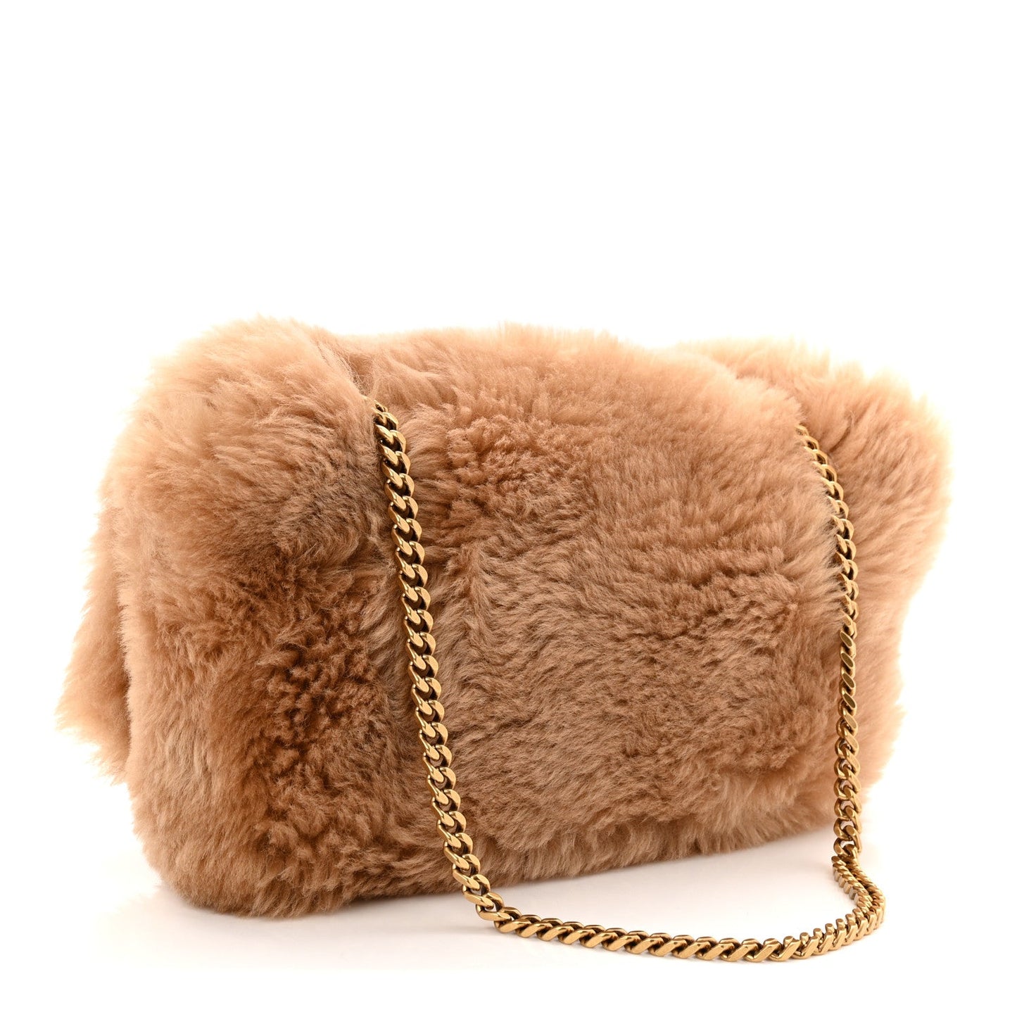 Saint Laurent Shearling Calfskin Small Reversible Monogram Kate Satchel Ecru Dark Brown