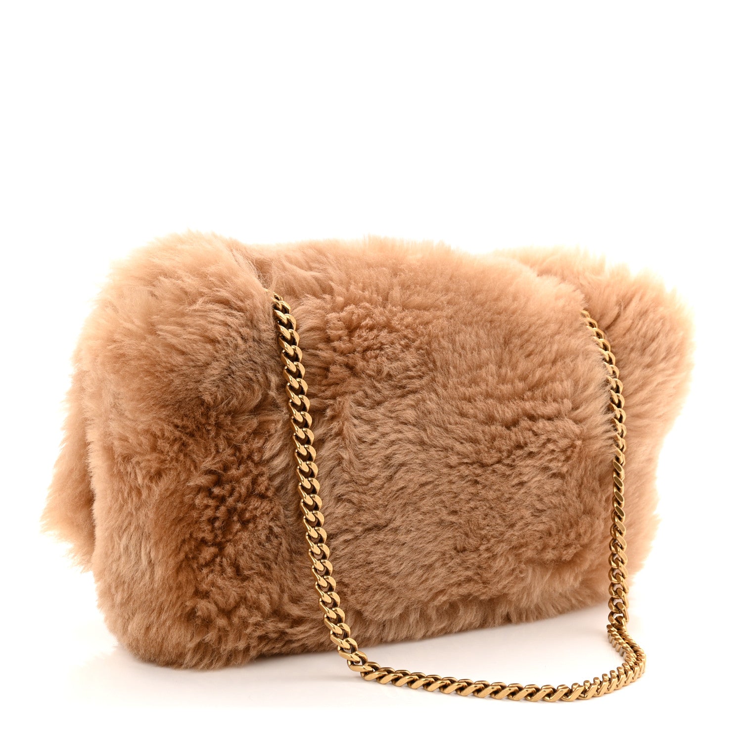 Saint Laurent Shearling Calfskin Small Reversible Monogram Kate Satchel Ecru Dark Brown