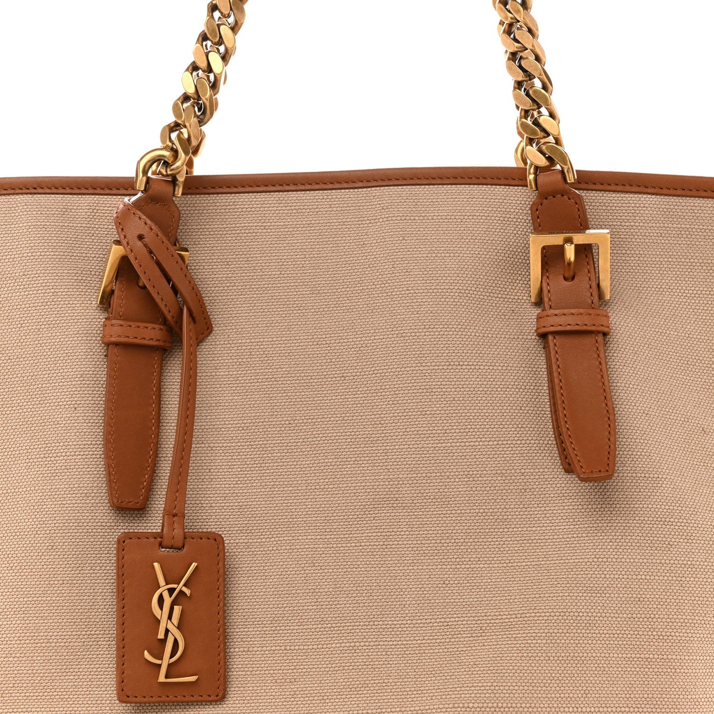 Saint Laurent Canvas Calfskin Lauren Panier Tote Desert Dust