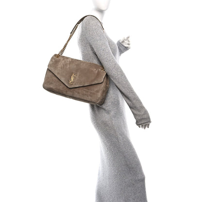 Saint Laurent Calypso Suede Large Shoulder Bag Taupe