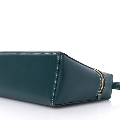Petrolio teal leather bag end with corner seams and zipper trim