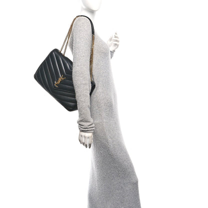 Saint Laurent Lambskin Chevron Quilted Large Loulou Shoulder Bag Black