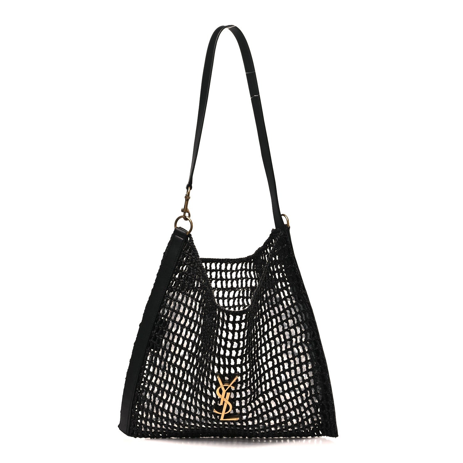 Saint Laurent Raffia Calfskin Oxalis Shoulder Bag Black