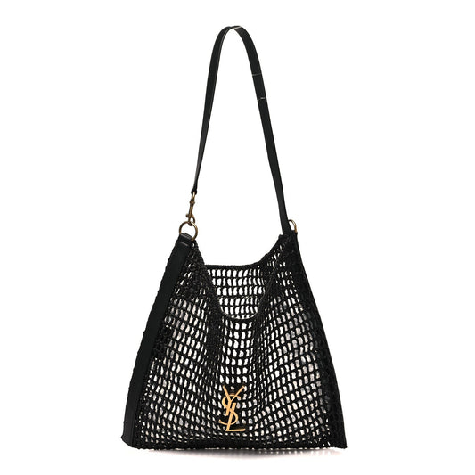 Saint Laurent Raffia Calfskin Oxalis Shoulder Bag Black