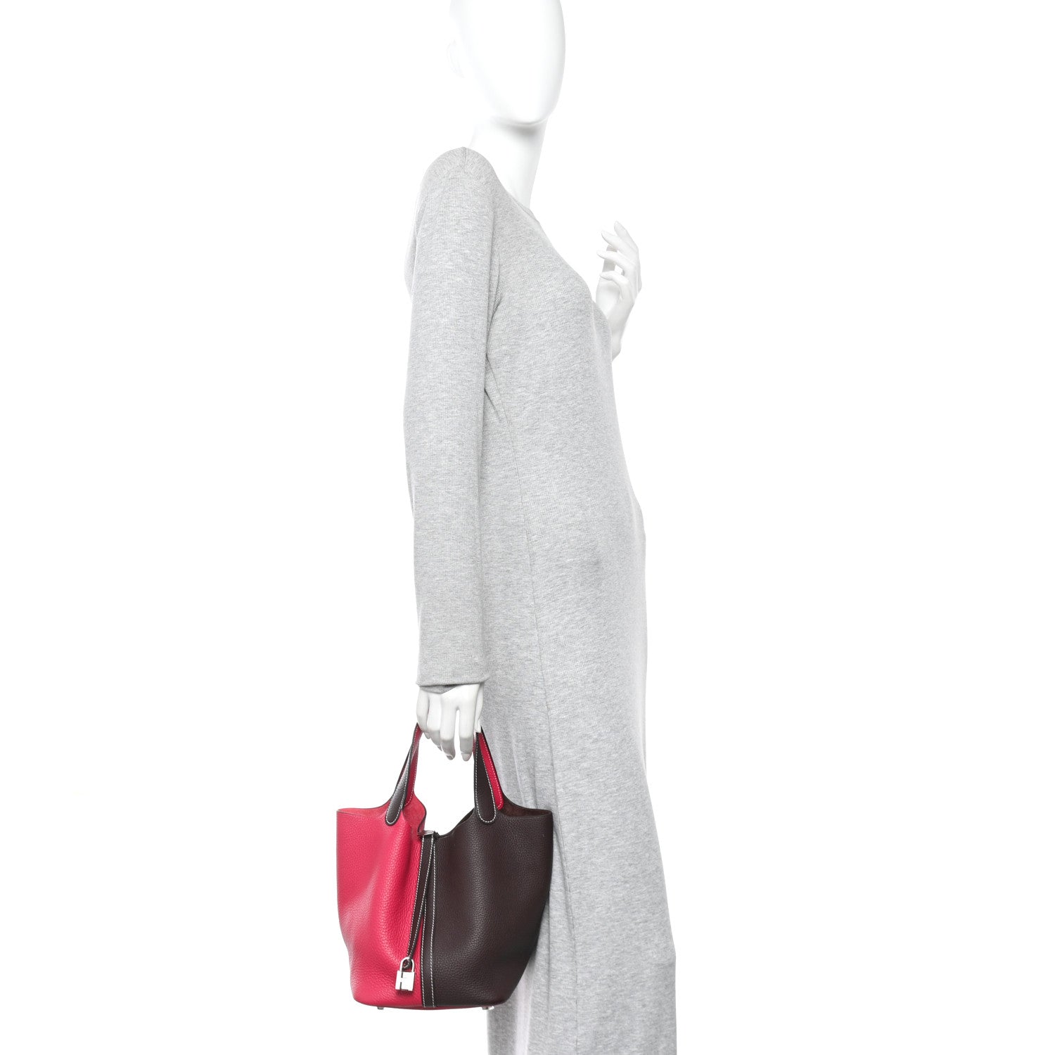 Taurillon Clemence Casaque Picotin Lock 18 PM Bucket Bag Rouge Sellier Framboise