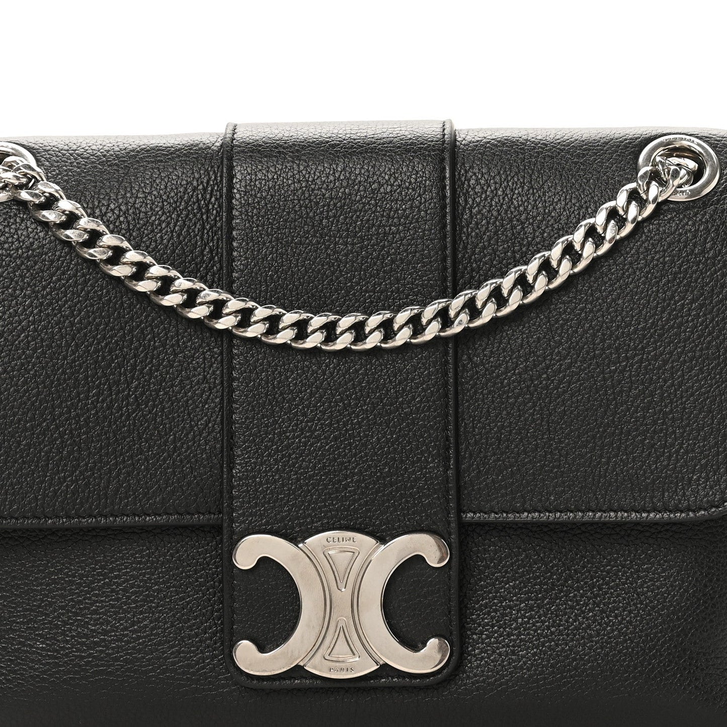 Black calfskin bag front with chain handle and C clasp emblem