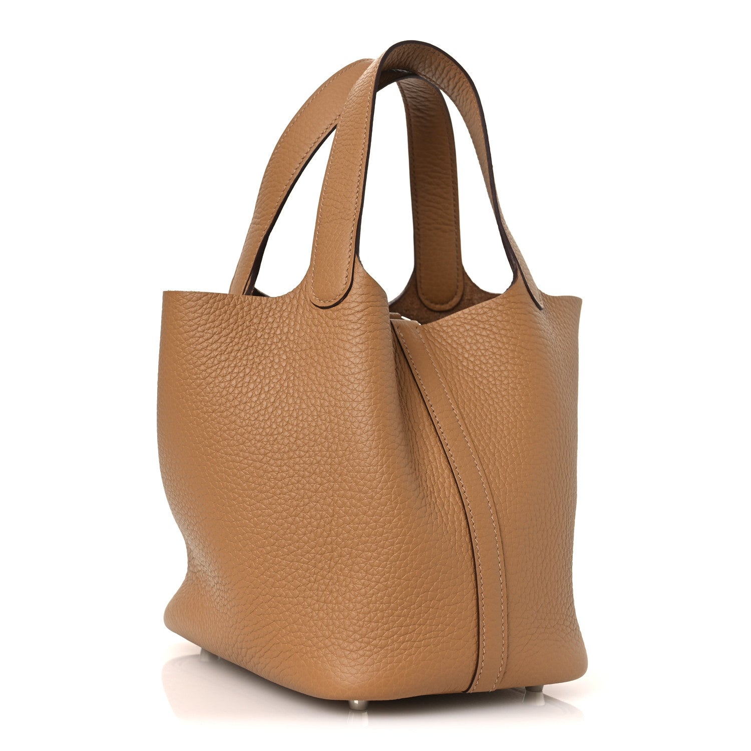 Picotin Lock 18 PM Bucket Bag Textured Calfskin Leather Biscuit