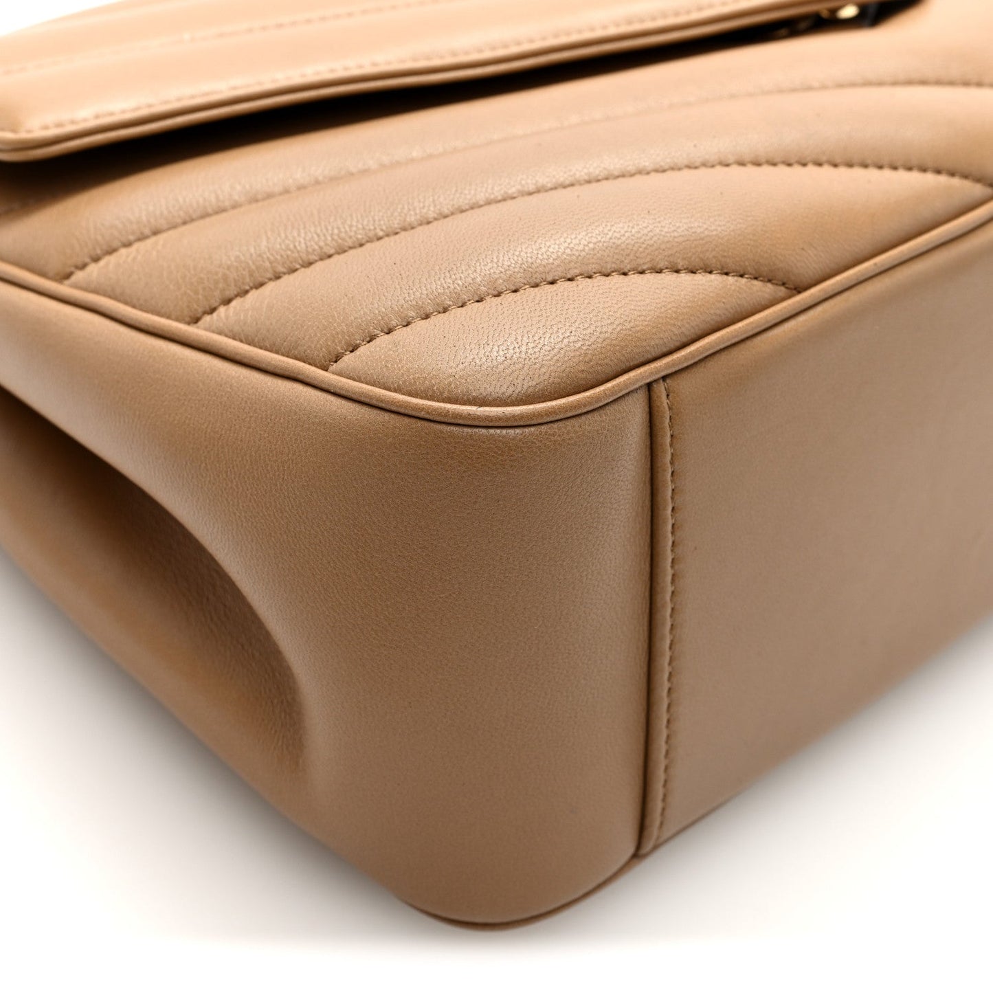 Saint Laurent Lambskin Chevron Quilted Large Loulou Bag Natural Tan