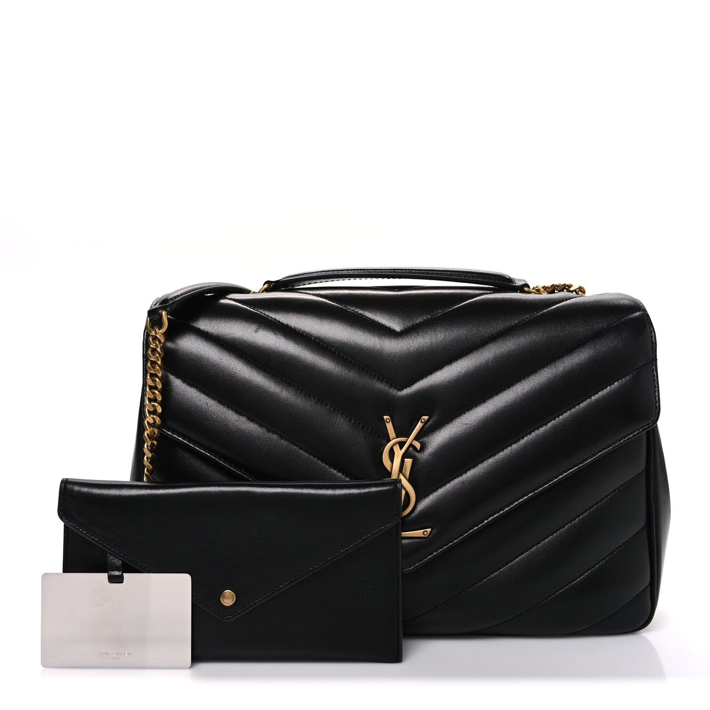 Saint Laurent Large LouLou Chevron Quilted Lambskin Leather Shoulder Bag Black