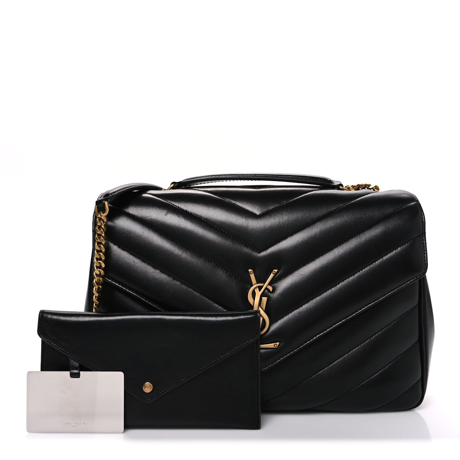Saint Laurent Large LouLou Chevron Quilted Lambskin Leather Shoulder Bag Black
