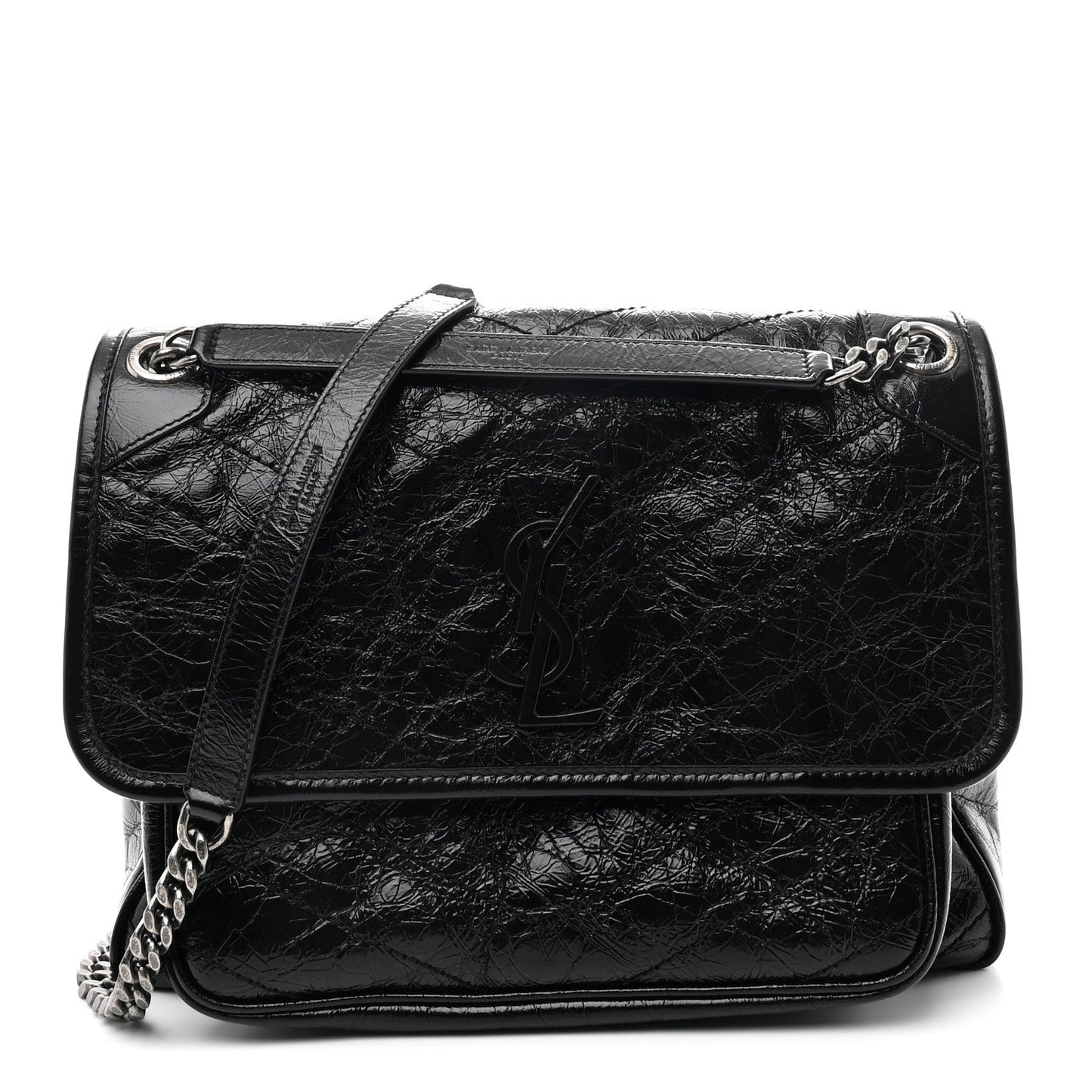 Saint Laurent Niki Medium Chain Satchel Crinkled Calfskin Black