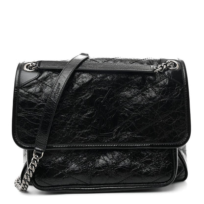 Saint Laurent Niki Medium Chain Satchel Crinkled Calfskin Black
