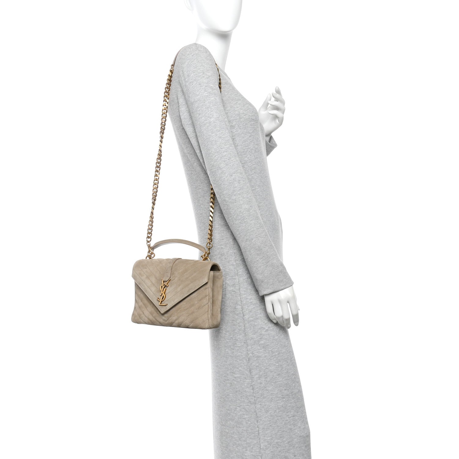 Saint Laurent Suede Matelasse Chevron Monogram Medium College Bag