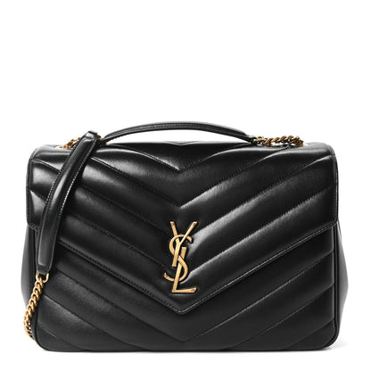 Saint Laurent Lambskin Chevron Quilted Large Loulou Shoulder Bag Black