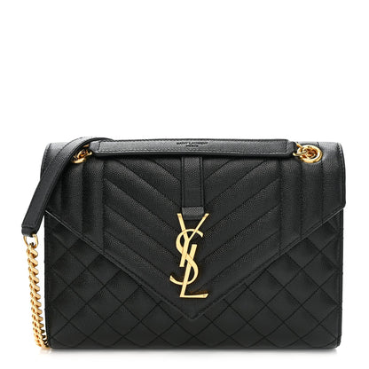 Saint Laurent Grain De Poudre Mixed Matelasse Triquilt Medium Monogram Satchel Black