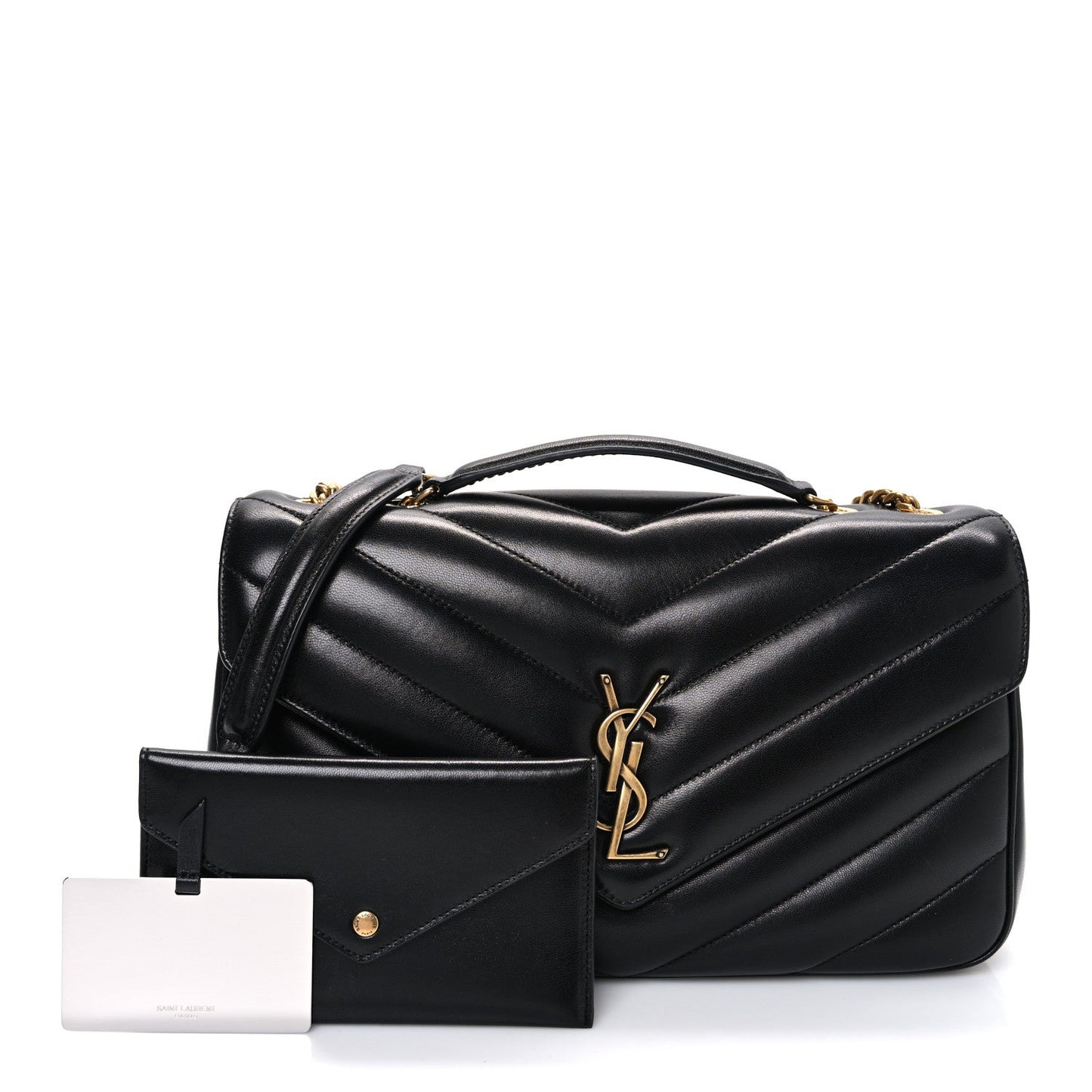 Saint Laurent Lambskin Chevron Quilted Medium Loulou Shoulder Bag Black