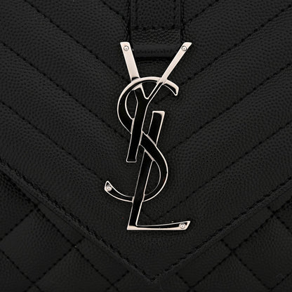 Saint Laurent Grain de Poudre Matelasse Triquilt Medium Satchel Black