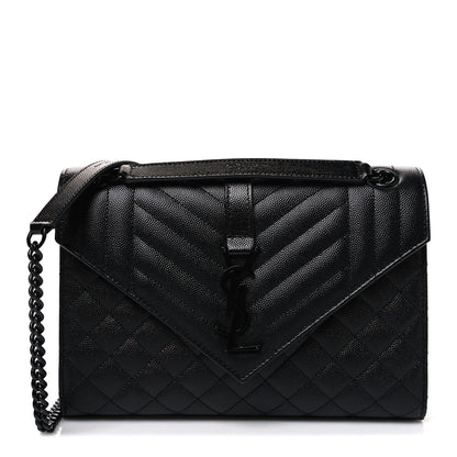 Saint Laurent Grain De Poudre Matelasse Medium Monogram Satchel Black