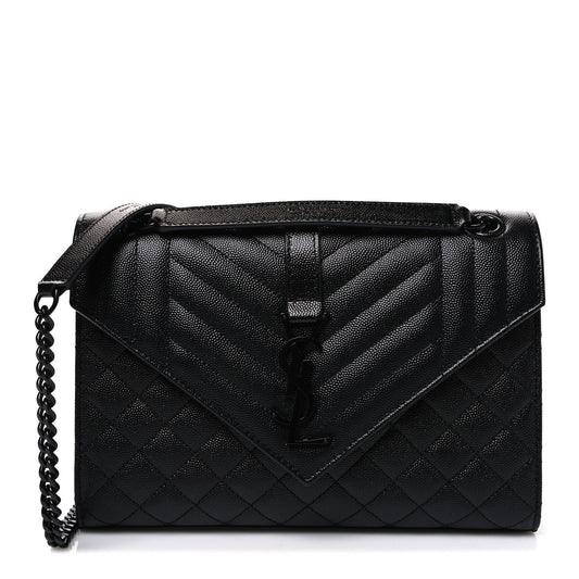 Saint Laurent Grain De Poudre Matelasse Medium Monogram Satchel Black