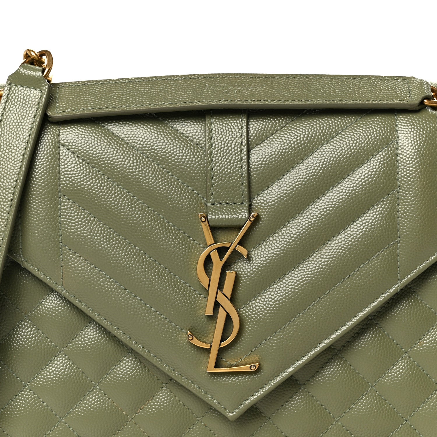 Saint Laurent Grain De Poudre Matelasse Triquilt Medium Monogram Satchel Light Sage