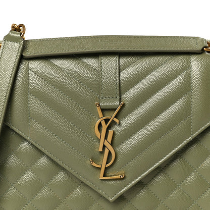 Saint Laurent Grain De Poudre Matelasse Triquilt Medium Monogram Satchel Light Sage