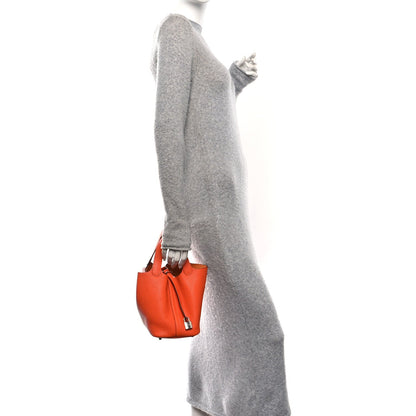 Taurillon Clemence Picotin Lock 18 PM Orange Poppy Handbag