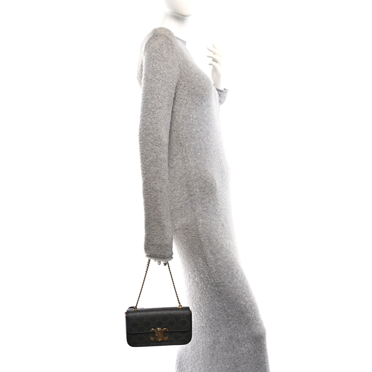 Celine small shoulder bag with gold chain strap and dark canvas front flap