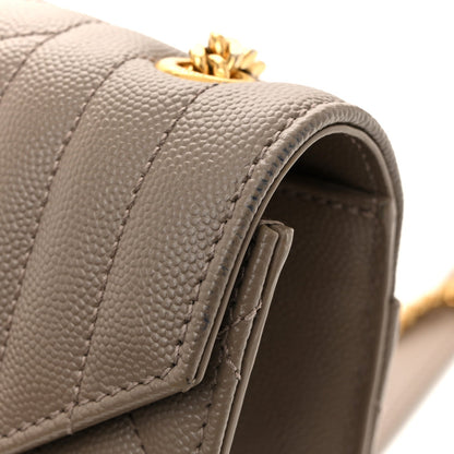 Saint Laurent Grain De Poudre Textured Mixed Matelasse Triquilt Small Monogram Satchel Greyish Brown