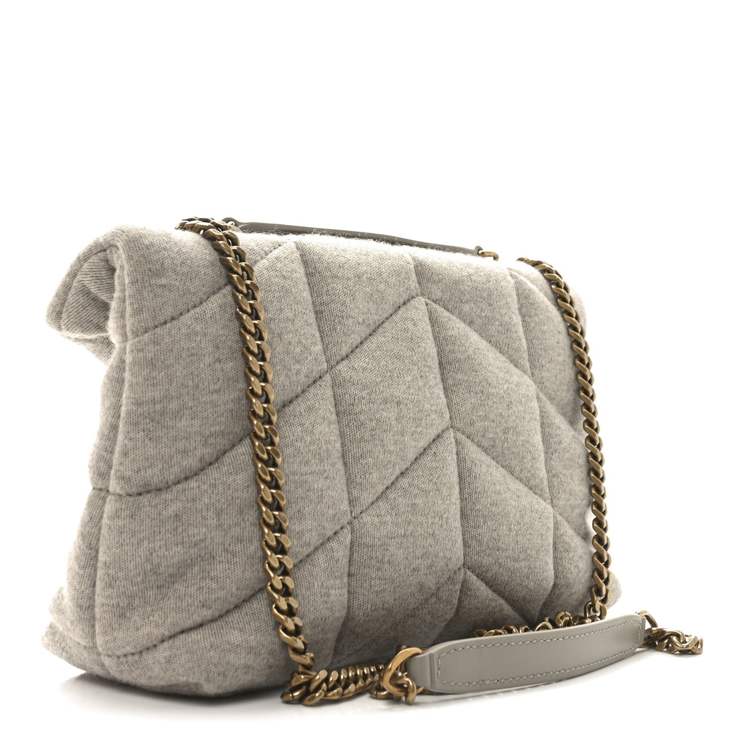 Saint Laurent Jersey Quilted Toy Loulou Puffer Monogram Chain Satchel Chalk Beige