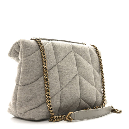 Saint Laurent Jersey Quilted Toy Loulou Puffer Monogram Chain Satchel Chalk Beige