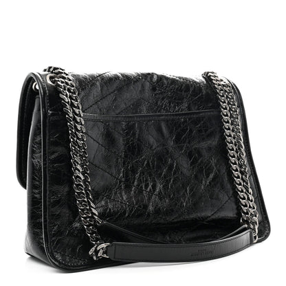 Saint Laurent Niki Medium Chain Satchel Crinkled Calfskin Black