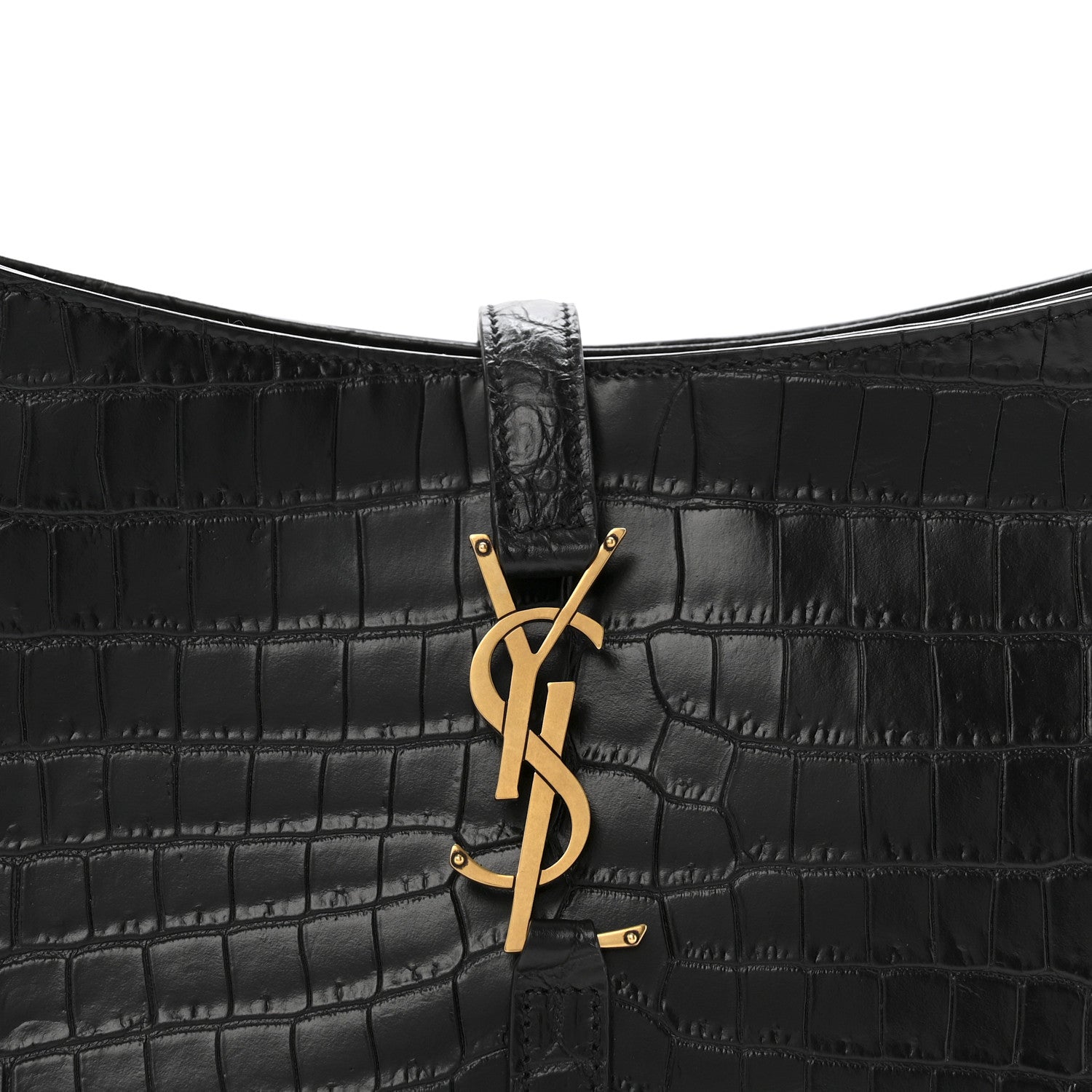 Saint Laurent Calfskin Crocodile Embossed Le 5 A 7 Hobo Bag Black