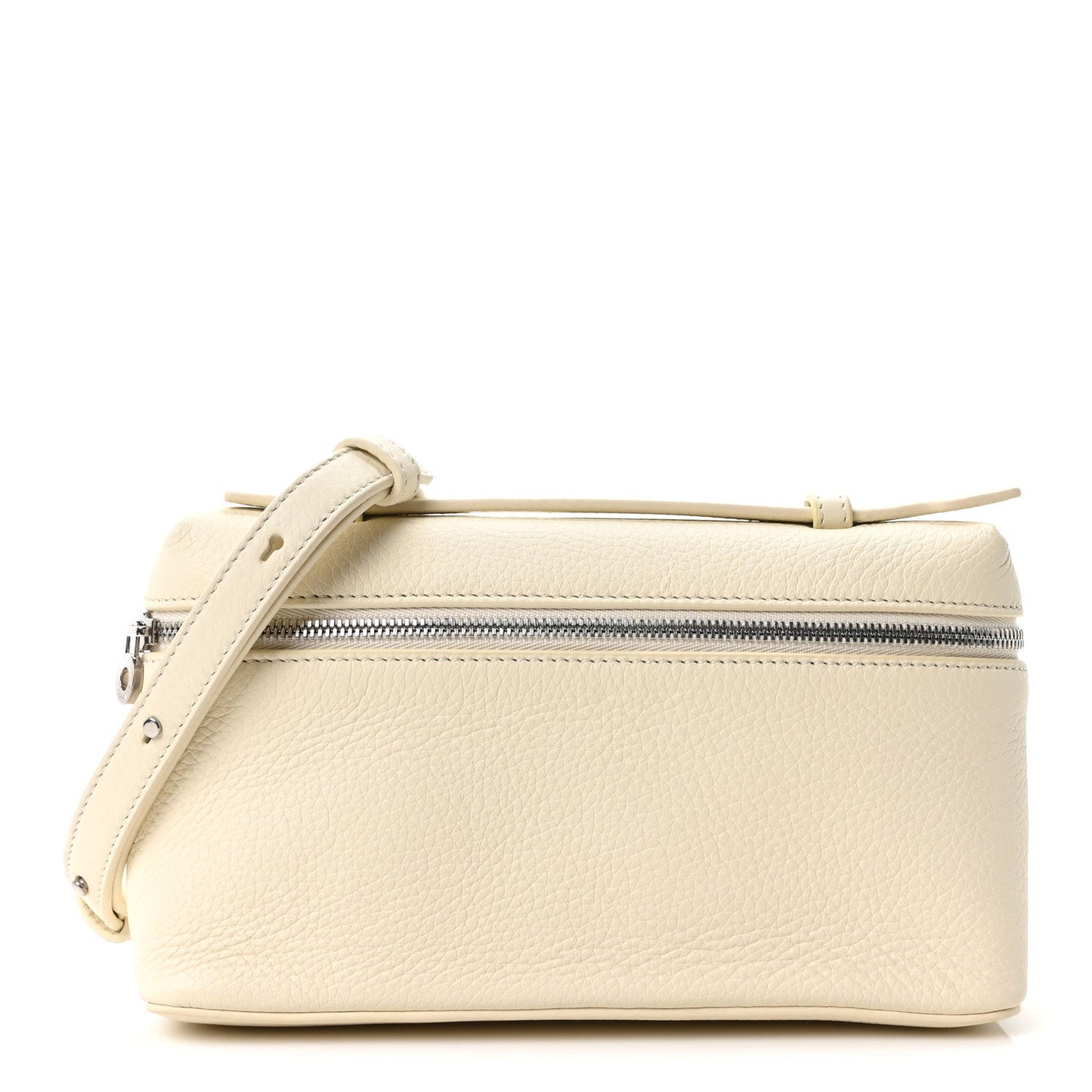 Loro Piana grained calfskin extra pocket pouch in white, top zip and shoulder strap