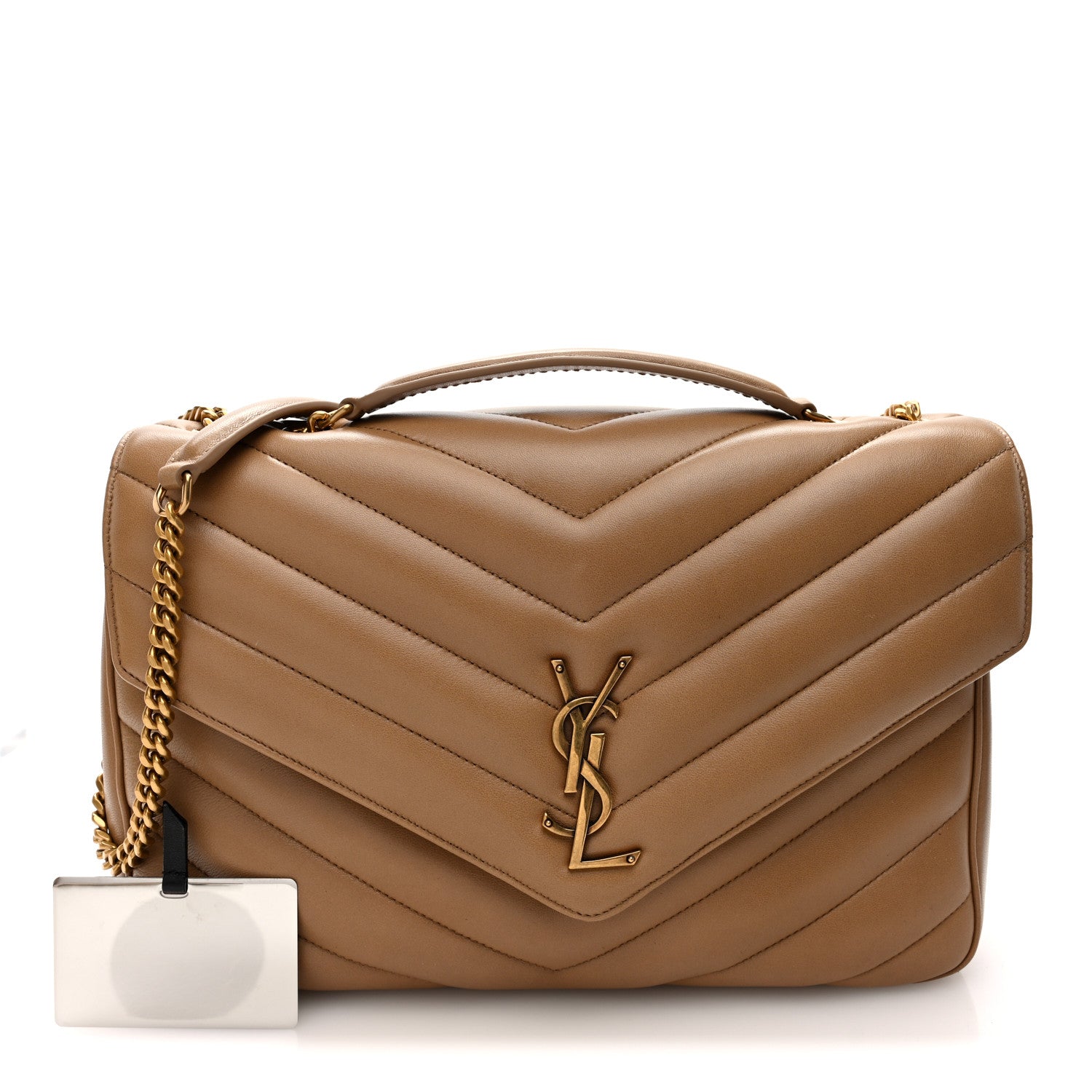 Saint Laurent Lambskin Chevron Quilted Large Loulou Bag Natural Tan