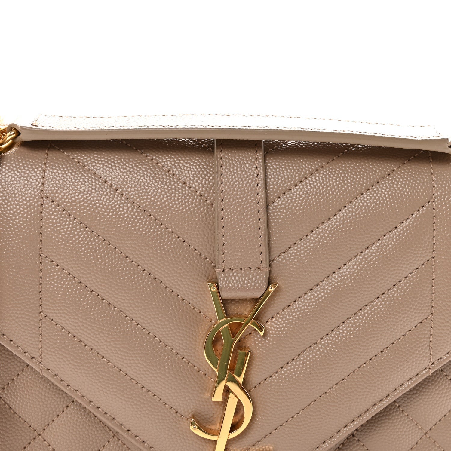 Saint Laurent Grain De Poudre Medium Triquilt Monogram Satchel Dark Beige