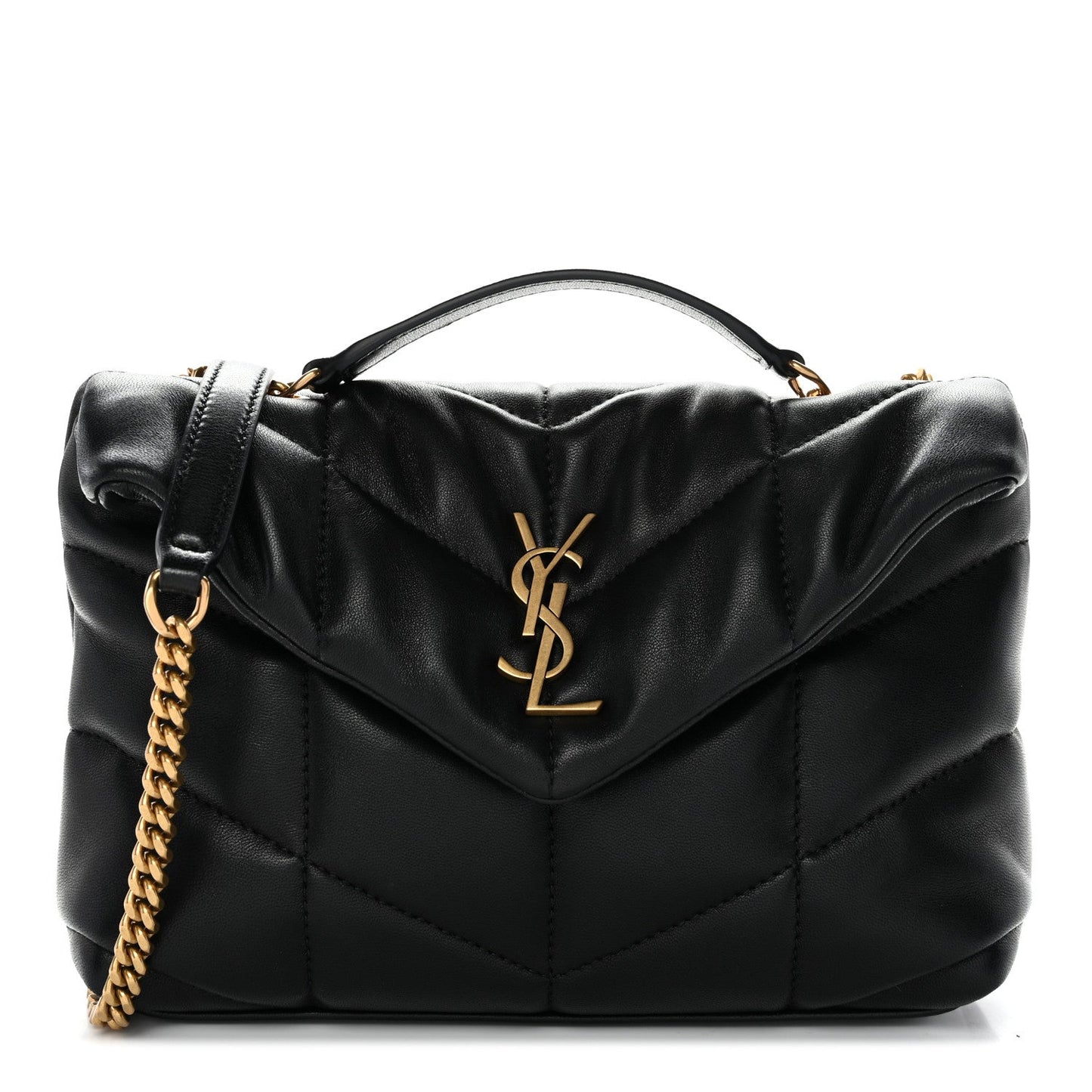 Saint Laurent Lambskin Quilted Toy Loulou Puffer Monogram Chain Satchel Black