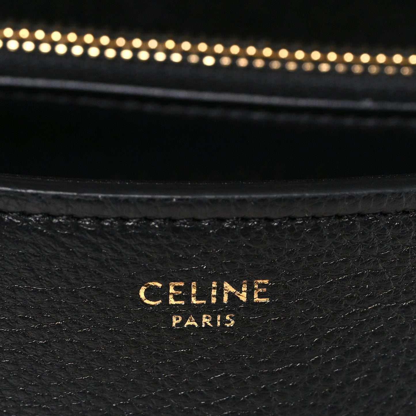 Celine Paris leather stamp on black interior lining of medium shoulder bag