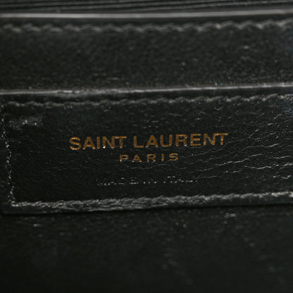Saint Laurent Grain De Poudre Textured Mixed Matelasse Triquilt Small Monogram Satchel Greyish Brown