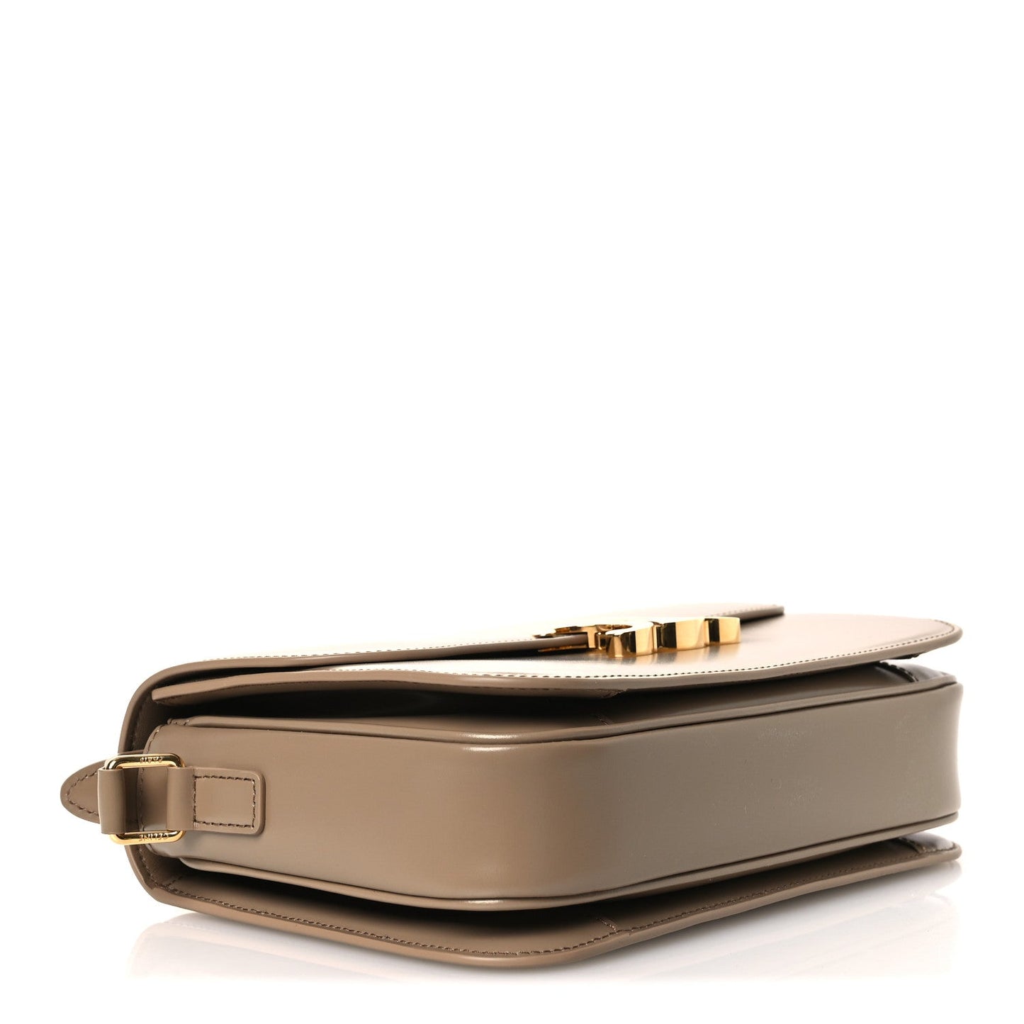 Celine medium flap bag in shiny beige leather with gold top clasp