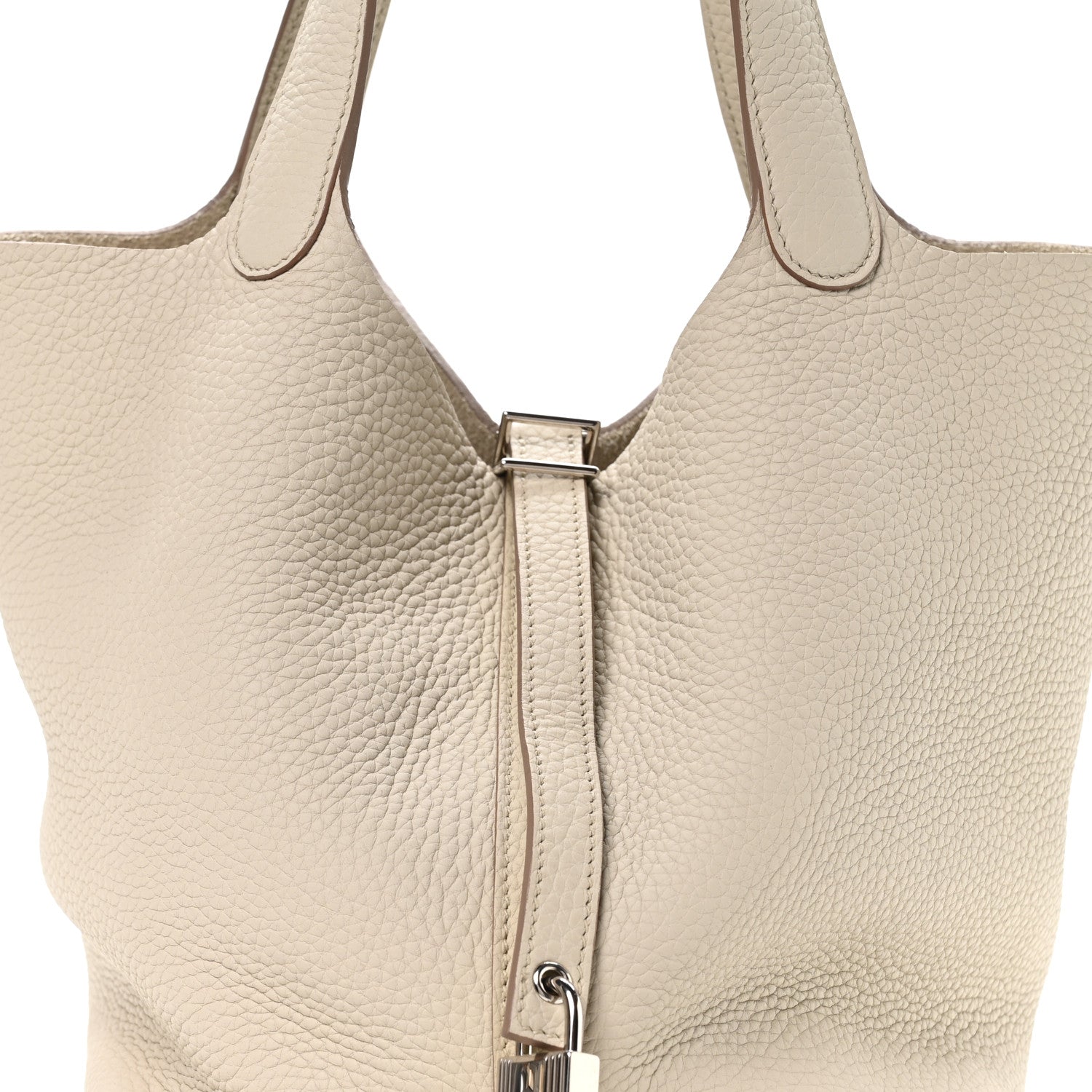 Taurillon Clemence Picotin Lock 22mm Tote Beton Ivory