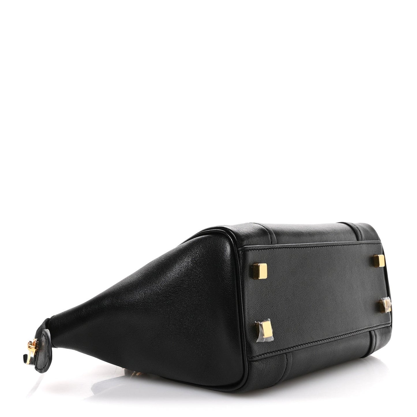 Celine black leather mini tote side profile with gold-tone hardware