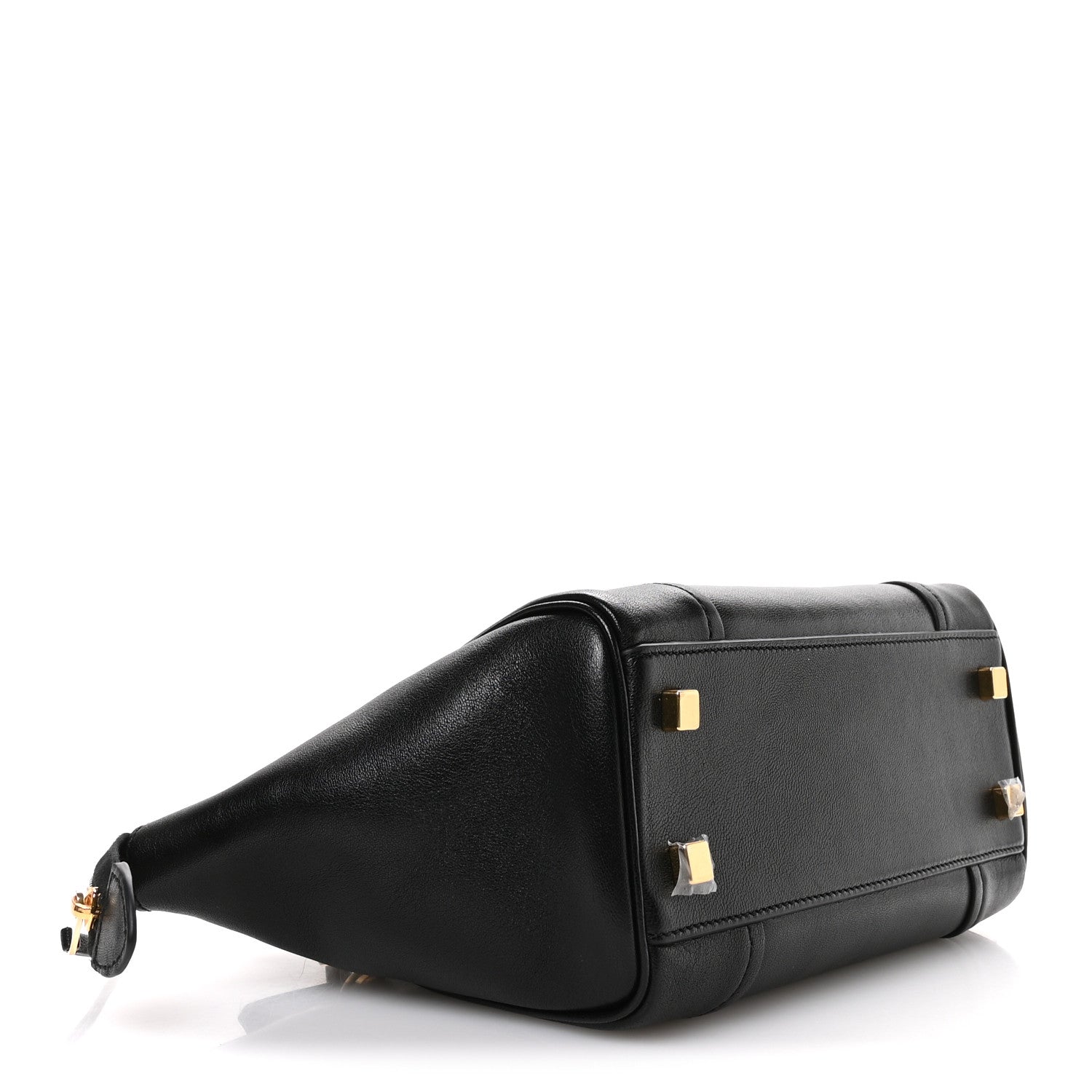 Celine black leather mini tote side profile with gold-tone hardware