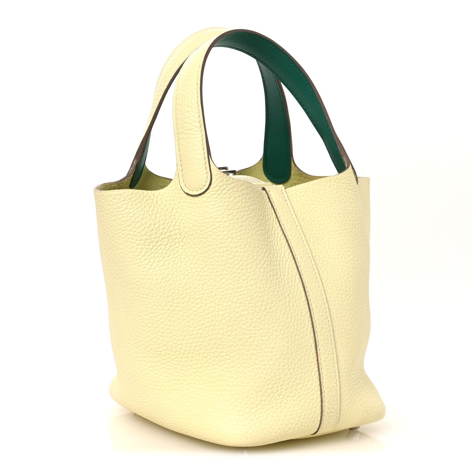 Picotin Lock 18 PM Handbag Two-Tone Calfskin Leather Jaune Milton Vert Vertigo