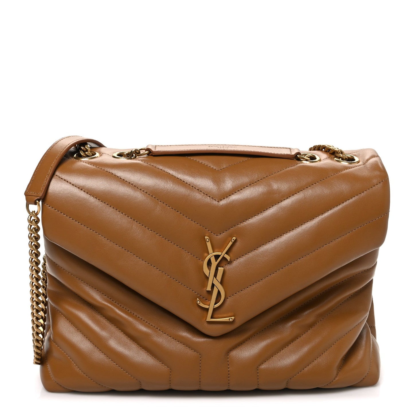 Saint Laurent Loulou Calfskin Y Quilted Monogram Medium Chain Satchel Dark Natural