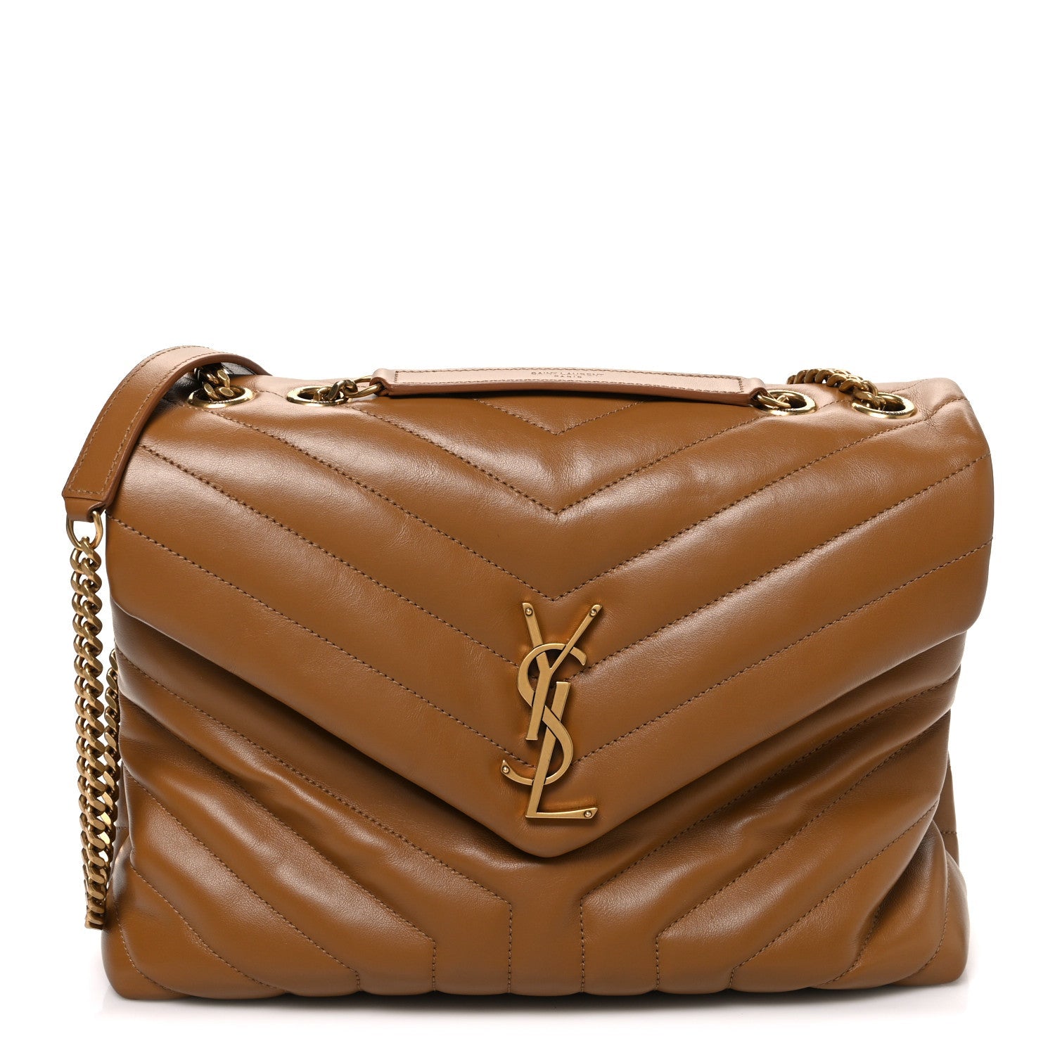 Saint Laurent Loulou Calfskin Y Quilted Monogram Medium Chain Satchel Dark Natural