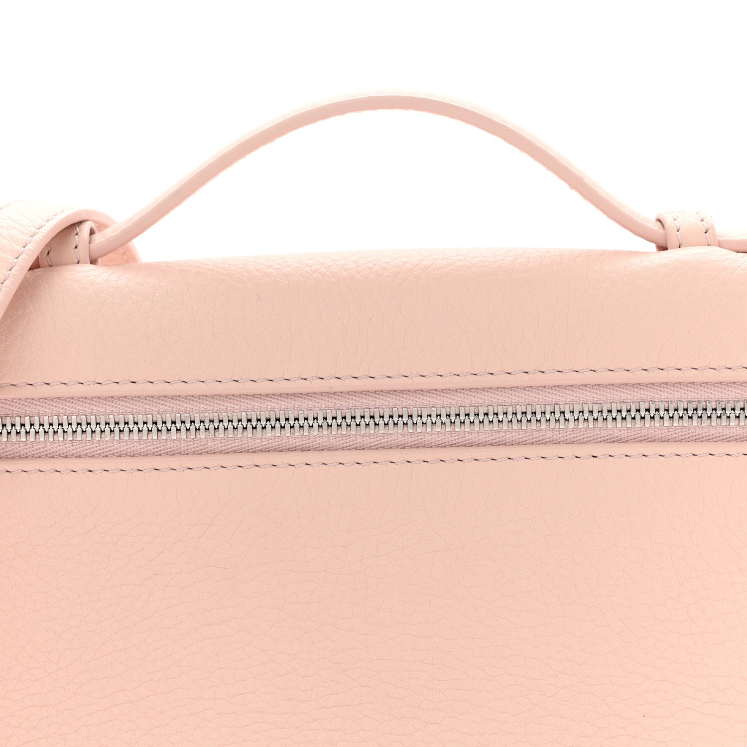 Light pink grained leather pouch with silver zipper
