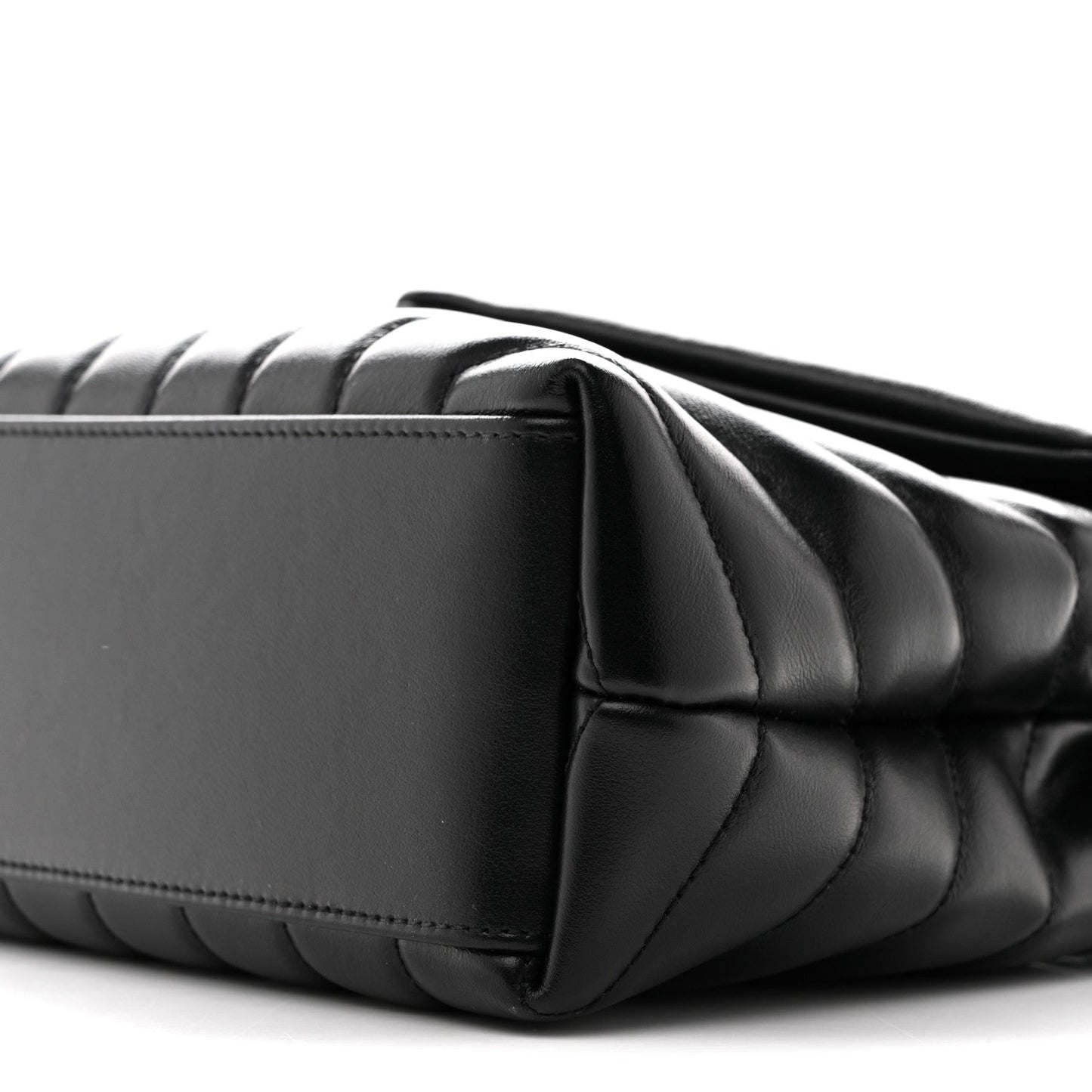 Saint Laurent Loulou Small Chevron Quilted Calfskin Chain Satchel Black