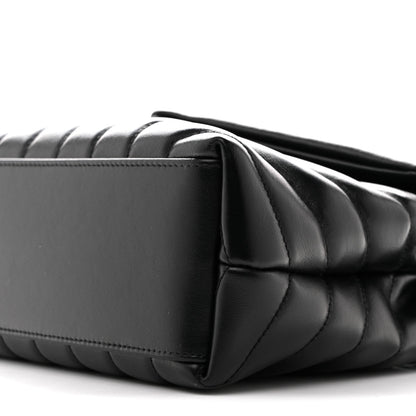 Saint Laurent Loulou Small Chevron Quilted Calfskin Chain Satchel Black