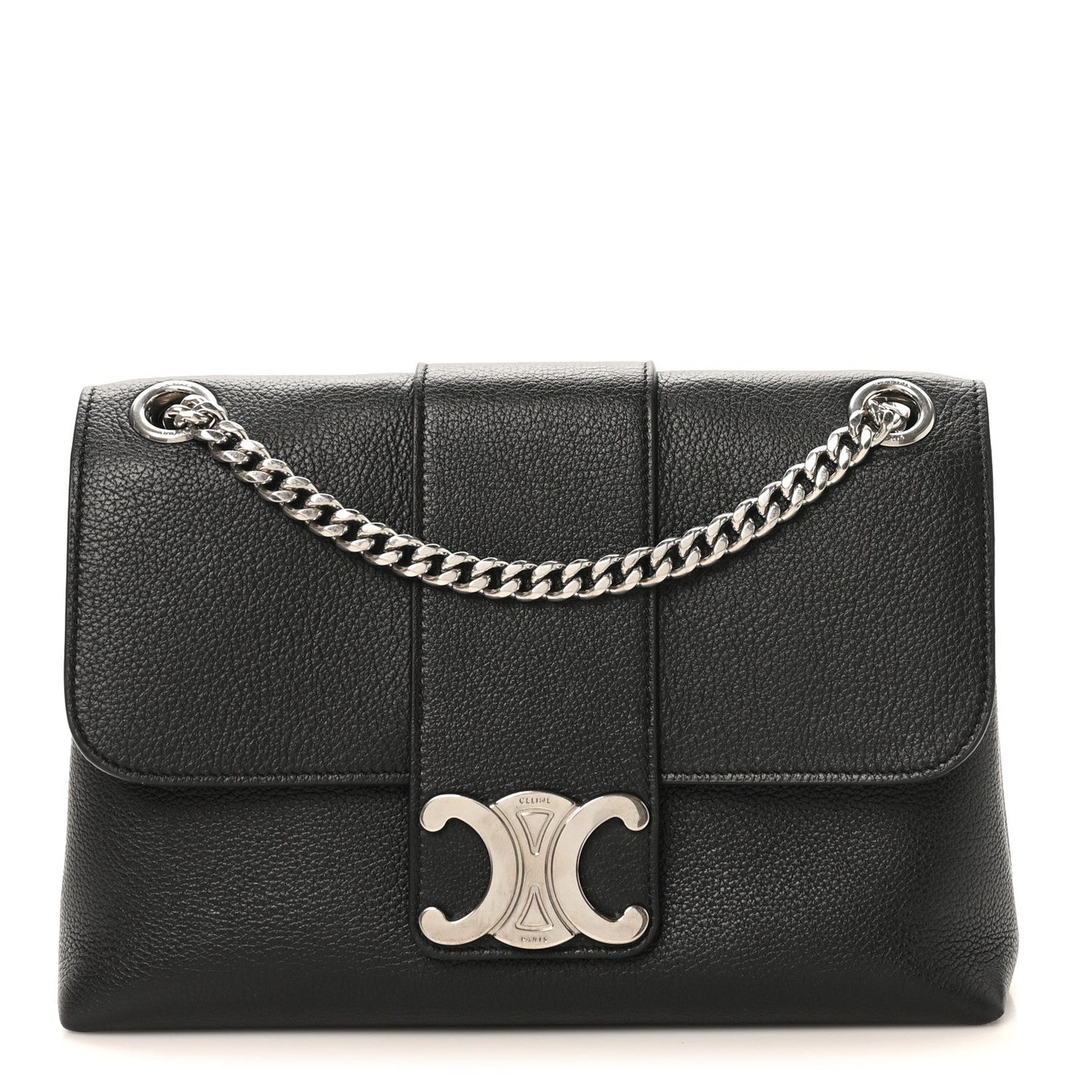 Celine black calfskin Medium Victoire bag with chain shoulder strap and front clasp