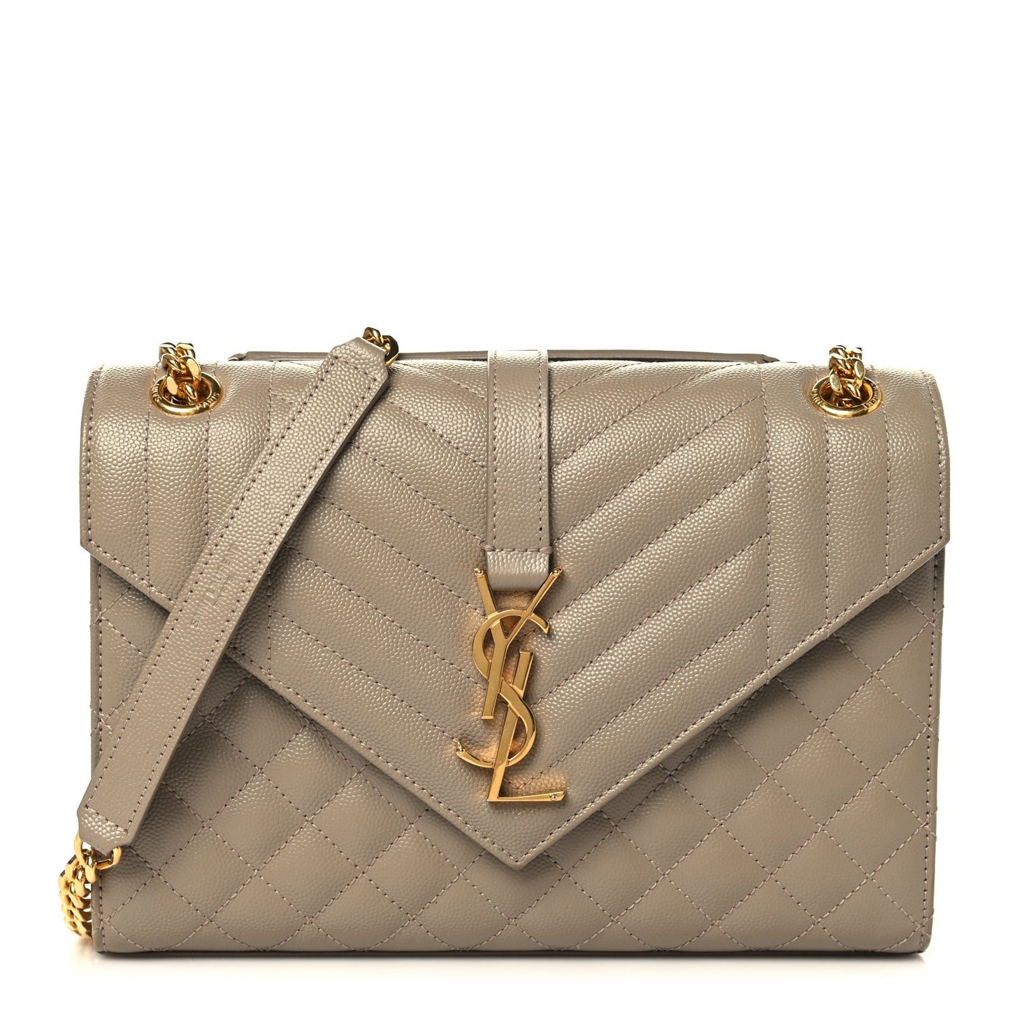 Saint Laurent Grain de Poudre Matelasse Medium Triquilt Satchel Dusty Grey
